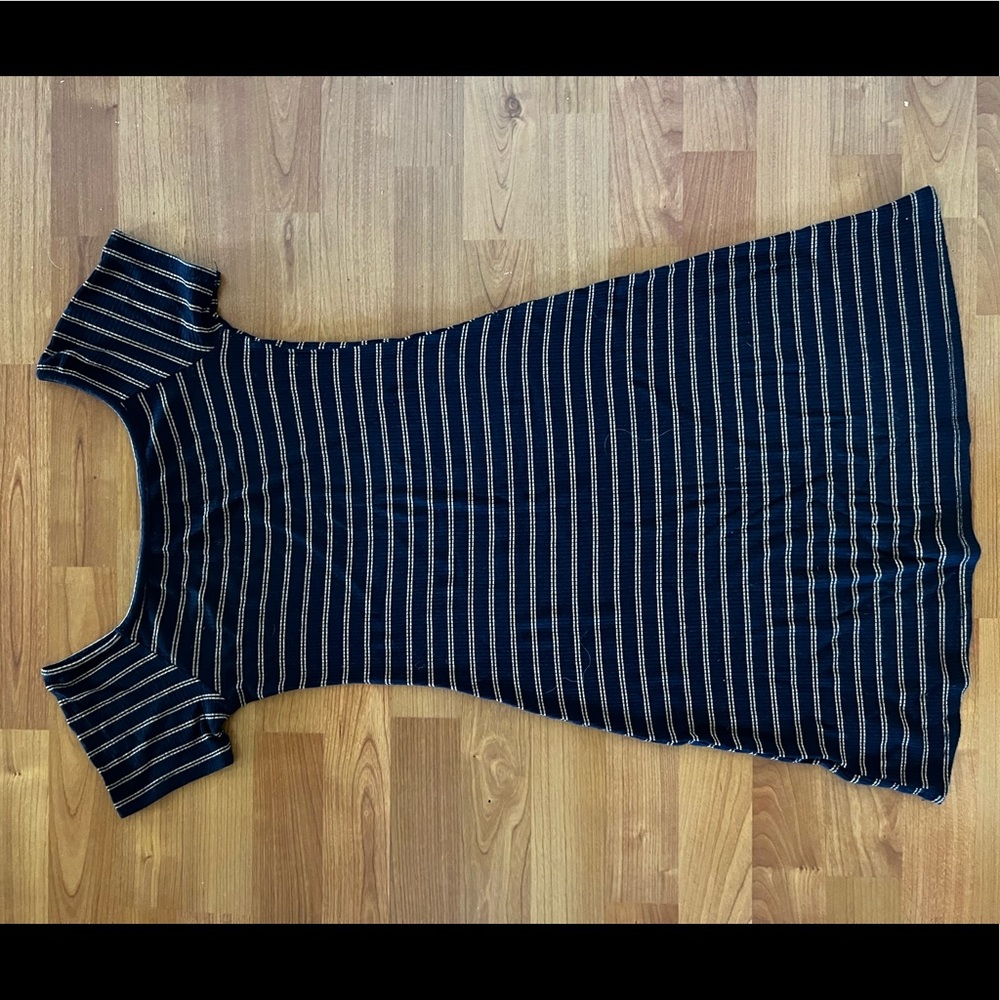 Comfy, striped off the shoulder mini dress